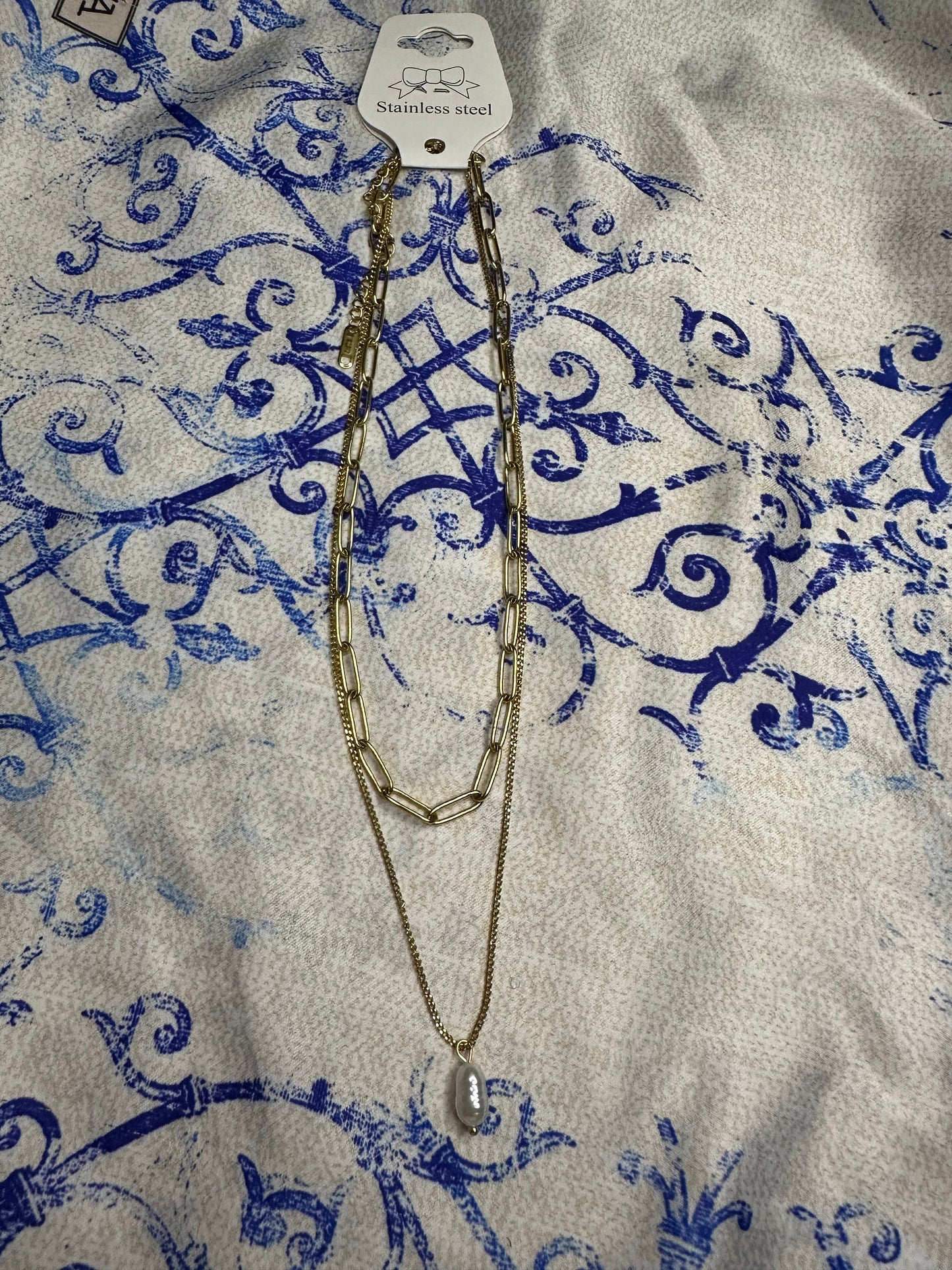 Collier double , dorée acier inoxydable
