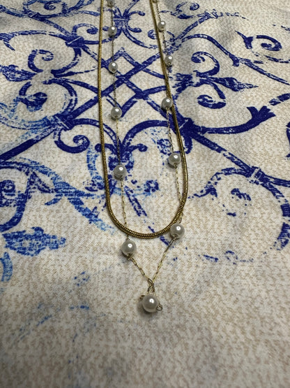 Collier double , dorée acier inoxydable