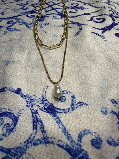 Collier double , dorée acier inoxydable